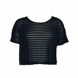 Black Sheer Stripe Cropped T Shirt